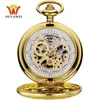 Pocket Watches Original OUYAWEI Luxury Mechanical Hand Wind Watch Mens Stainless Steel Gold Case Steampunk Hombre Relogio