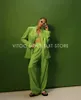 Dames tweedelige broek Green Satin Women Blazer en set 2pc single-breasted/ jas casual pak broek voor lente herfst winter/ losse mode