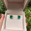 Stud -oorbellen Vintage Real 925 Sterling Silver 7mm Emerald edelsteen voor vrouwen jubileumfeest White Gold Earring sieraden