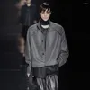 Giacche da uomo Cappotto corto monopetto da uomo Colletto alla coreana Nero Cappotto esterno allentato grigio scuro Moda Urbana Autunno e Inverno Giacca di lana