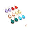 Charm Fashion Transparent Glass Crystal Earrings Pink Green Blue Waterdrop Teardrop Dangle Earings For Women Jewelry Drop Delivery DHH9E