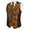 Mäns västar lyxguld Paisley Silk Suit Vest för män Bröllopsklädning Formell män Waistcoat Neck slipshandduk Manschettknappar Fashion Gilet