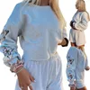 Women's Polos Women Two-piece Clothes Set Grey Butterfly Printed Pattern Pullover And Shorts With Pockets S/ M/ L