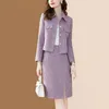 Arbetsklänningar Spring Autumn Women Two Piece Clothing Set Korean Office Lady Graceful Purple Single Button Slim Jacket Split kjolar kläder