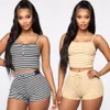 Kvinnor Tvåbitar byxor Hirigin 2st Kvinnor Sleepwear Summer Casual Bodycon randig skördetopp och shorts Outfits Clothes Sport Pyjama Set 230220