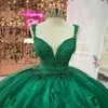 2023 Green Quinceanera Dresses Sequins Pärlade spetsapplikationer Rems Golvlängd Korsett Back Sweet 16 Birthday Party Prom Ball Evening Vestidos 403 403