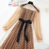 Casual Dresses 2023 Summer Temperament Wave Point Women's Ladies Puff Sleeve Net Yarn Slim Long Dress