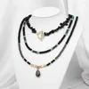 Pendant Necklaces Drop Chip Stone Beaded Set Natural Lapis Lazuli Quart Charm Necklace Vintage Female Energy Jewelry For Women