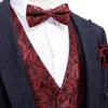 Vaists pour hommes 5pc Designer pour hommes costumes de mariage gilet classique Red Paisley Jacquard Folral Silk Waistcoat Brooches Brooches Set Barry.wang