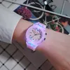 Children's watches 10pcsLot Fashion Kids Boys Girls Students Leather Silicone Glow Up Flashing Birthday Gifts Party Light Wrist Watches 230220