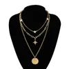 Chains Trendy All-match Diamond-Studded Six-pointed Star Disc Five-pointed Pendant Multi-layer NecklaceChains