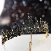 Tiaras baroque retro czarny luksus cryształowy tiary koronowe księżniczka królowa konkurs PROIN CRINESTONE VEIL TIARA Wedding Hair Akcesoria Z0220