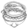 Ensemble de bracelets à brins pour femmes, 5 pièces, tir de rue, chaîne de perles de riz blanches, lune torsadée, multicouche, bijoux Yc