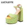 Sandals European American Nightclub Womens Shoes Spring Summer Fashion Printing Thick High Heel Sole 230220