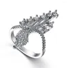 Кластерные кольца элегантные заполненные белые цирконы кристаллическое кольцо серебряное цвето