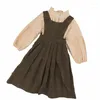 Kledingsets 2023 Spring Girls Set Fashion High Collar Shirt en Dresses Retro Stripe Kids Two Piece for #8263