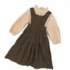 مجموعات الملابس 2023 Spring Girls مجموعة أزياء قميص ذي طوق وفساتين رجعية Stripe Kids اثنين من القطاعين ل #8263