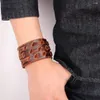 Bracelets porte-bonheur mode large Bracelet en cuir véritable pour hommes marron manchette Bracelet Bracelet Vintage Punk mâle bijoux cadeau