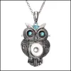 Pendant Necklaces Vintage Crystal Owl Charms Snap Button Necklace Fit 18Mm Ginger Buttons Gift Party Jewelry Drop Delivery Pendants Dhsk5