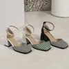 Groot formaat 33-50 Houndstooth plaid Checker Patroon Nieuwe trend Lady Dress Pumps Zomer Hoge hakkenschoenen Women White Heels Sandalen 0220