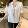 Dames blouses polka dot sashes chiffon dames kantoor v-neck Korean mode shirt vrouw korte mouw 2023 zomer tops chemisier femme