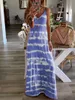 Casual Dresses Women's Dress Long Loose Multicolor Tie-dye Sexy Milk Silk Suspenders Horizontal Pattern Printed Tank DressCasual