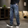 Heren jeans mannen rechte slanke trendy persoonlijkheid stiksel diagonale zakken baggy denim broek