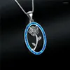 Hänge halsband lyxiga kvinnliga rosblomma halsband vit blå lila opal sten vintage silver färg kedja för kvinnor