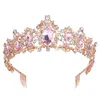 Tiaras Wspaniały różowy kryształ korona królewska królowa tiary na głowę dla dziewcząt Promowa korona ślubna panna młoda diadem ślub biżuterii z 0220