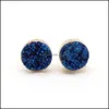 Stud Fashion Gold Plated Round 12Mm Resin Druzy Drusy Earrings For Women Jewelry Drop Delivery Dhx5T