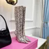 Winter Pointed Toe Wine Glass Heel High Heeled Boots Snake Print Sexy Large Size One Foot Stirrup Fashion Women's Boots 122823a