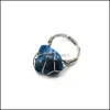 Solitaire Bague Fil Wrap Pierre Naturelle Anneaux Irregar Lapis Lazi Améthystes Oeil De Tigre Opale Rose Cristal Réglable Pour Les Femmes Bijoux D Dh7Ha