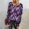 Women's T Shirts 2023 Autumn Winter Women O Neck Long-Sleeve Tie Dye Printing Pleated Casual T-Shirts Top Loose Vintage Fashion