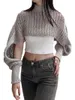 Women's Sweaters Women S Y2K Hollow-Out Knitted Tops Lantern Long Sleeve Mock Neck See-Through Crochet Knit Crop Sweater Pullover Cover-Ups