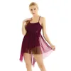 Vestido de dança de balé feminino de palco vestido espaguete com cinta sem mangas dança