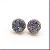 Stud Fashion Gold Plated Round 12Mm Resin Druzy Drusy Earrings For Women Jewelry Drop Delivery Dhx5T