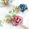 Fiori decorativi Fiore all'occhiello per matrimonio Sposa damigella d'onore Corpetto Spille per lo sposo Fiore di seta rosa Spilla artificiale Forniture