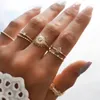 Cluster Rings 7 Pcs/sets Boho Vintage Gold Color Geometric Sunshine Crystal Set For Women Bohemian Party Finger Jewelry Gifts 2023