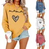 Womens Hoodies Sweatshirts cotton winter MAMA leopard print heart print large size casual simple retro round neck long sleeve hoodie 230220