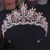 Tiaras mode ros guld persika färg kristall strass bröllop hår tillbehör drottning prinsessan diadems kvinnor tiara krona huvud smycken z0220