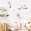 Декор стены мультфильм дельфин океан животные водные растения акварель детская наклейка виниловая детская писания для младенцев для мальчиков.
