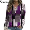 Sudaderas con capucha para mujer Sudaderas de otoño para mujer, sudaderas holgadas informales con cuello en V y cremallera, Top a cuadros de manga larga, ropa de calle, sudaderas con capucha para mujer a la moda 230220