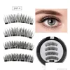 False Eyelashes Magnetic With 4 Magnets 3D Eyelash Magnet Lashes Applicator Natural Extension Tweezer Curler Drop Delivery Health Be Dhrec