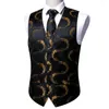 Herenvesten 4pc gouden bloemen zijden vest waistcoat heren slank pak zwarte stropdief zakdoek manchetknopen banden barry.wang business