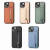 Stoßfeste Handyhüllen für iPhone 14 13 12 11 Pro Max XR XS X 15 Plus TPU PC PU Leder Kickstand Schutzhülle mit magnetischem Reißverschluss Kartenpaket