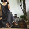 Casual Dresses Johnature Women Tank Dress 2023 Spring Summer Loose 0-Neck Sleeveless Cotton 5 Colour Vintage Beach Style