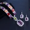 Wedding Jewelry Sets CWWZircons Multi Color Purple Cubic Zirconia Big Square Drop Luxury Wedding Bridal Necklace Earrings Costume Jewelry Set T569 230217