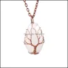 Pendant Necklaces Natural Stone Crystal Lucky Charms Tree Of Life Wire Wrap Amethyst Tiger Eye Rose Quartz Wholesale Jewelry For Wom Dhk6P