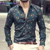 T-shirts masculins New Men's Silk Satin Floral Imprimé Shirts masculin Slim Fit Long Flower Print Party Casual Party Tops M-3XL 022023H