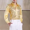 Men's Casual Shirts Red Sequin Glitter Shirt Men Long Sleeve Button Down Stage Prom Dress Shirts Mens Dance Host Chorus Shirt Male Chemise Homme 2XL 230220